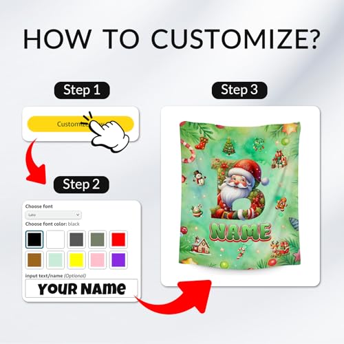 Christmas Blanket - Custom Monogram Blankets Gifts for Kids - Cozy Lightweight Flannel Throws for Office, Sofa