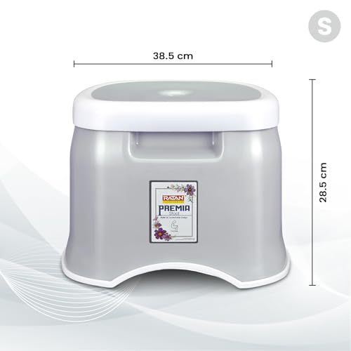 Image of RATAN PLASTICWARE Premia Bathroom Set (Bucket 5L X 1) + (Bucket 25L X 1) + (Mug 1.5L X 1) + (Small Stool X 1) - Diaso Grey|Easy to Carry | Perfect for Use in Bathrooms, Kitchen & Wet Utility Areas