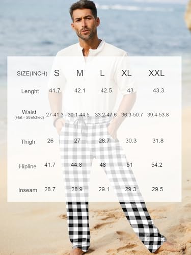 Image of iWoo Linen Pants Men Casual 2025 Summer Beach Elastic Drawstring Waist Yoga Pants Travel Baggy Work Pant Pajama