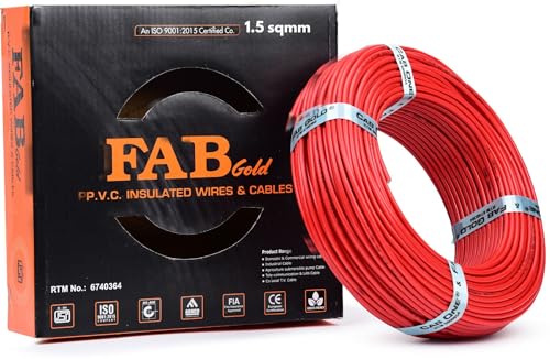 Image of 1.5 sqmm Single Core Copper Electrical Wire, 90 Meter (Red) | Heat Resistant & Flame Retardant (FR) | Lead-Free LSH House Wire for Home & Industrial Use