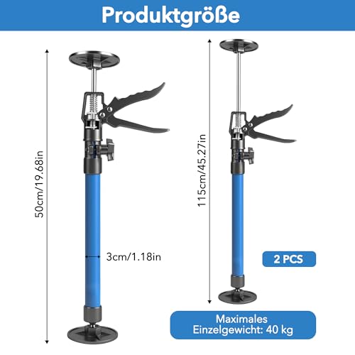 Zevmi 50–115 cm Teleskopstützen Deckenstütze Montagestütze: 2 Stück Verstellbare Einhandstütze mit 360° Drehkopf, rutschfest und Stabil für Türzargen, Schränke und Decken, Tragkraft bis 40 kg