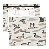 Slewiaeky Binder Pencil Pouch 3 Ring Duck Pet Camo Camouflage Zipper Pencil Case Bags with PVC Pockets and Clear Window for School Office 2 Pack