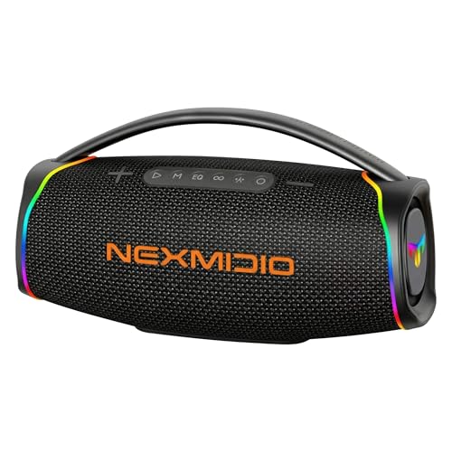 NEXMIDIO Caixa de Som Bluetooth Portátil com Luzes RGB, TWS, Rádio FM, Cartão TF e USB, IPX6 à Prova d’Água, Bateria de Longa Duração – Ideal para Praia, Festa, Churrasco, Piscina e Acampamento (B09)