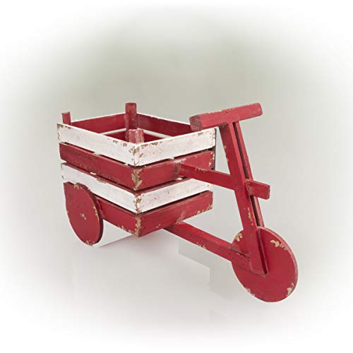Alpine Corporation Bky100Hh American Flag Wooden Wheel Barrel Planter, 9 Inch Tall, Red, White & Blue #TOP7
