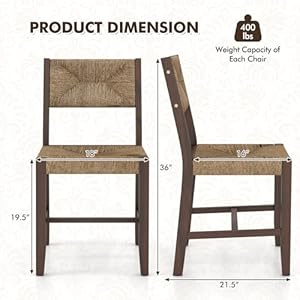 Goflame wooden dining chairs set of 2 boho farmhouse cane chairs with natural weave seagrass rattan backrest seat armless rattan accent chairs with solid wood frame for kitchen dining room  urban country home decor