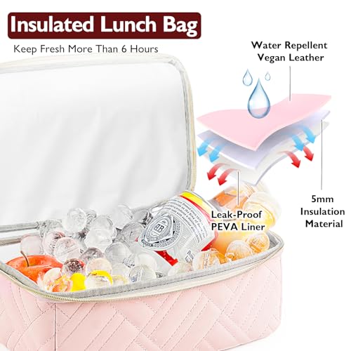 Large Lunch Bag Box Women - 2024 Newest Christmas Mothers Day Gifts for Women - 2 Tier Leather Leakproof Insulated Water-Resistant Lunch Bag Tote Cooler with Removable Strap for Work Travel Picnics