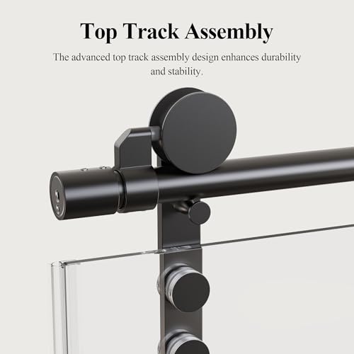 Image of 56-60 inch W x 76 inch H Frameless Single Sliding Shower Door, Bathroom Glass Shower Doors with 5 /16 inch (8mm) SGCC Tempered Glass, Stainless Steel Towel Rail Handle and Heavy Duty Frame, Matte Black