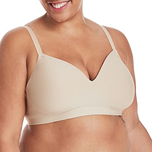 Hanes Women's Full-Coverage Wireless, Smooth Comfort Seamless Convertible T-Shirt Bra, Nude Embellished, Large #TOP12