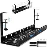 Kabelkanal Schreibtisch, Kabelmanagement Schreibtisch Schwarz Ohne Bohren, Metall Kabelhalter Kabelwanne Kabel Organizer für Home Office Cable Management (Einziehbar 30.5-55cm)