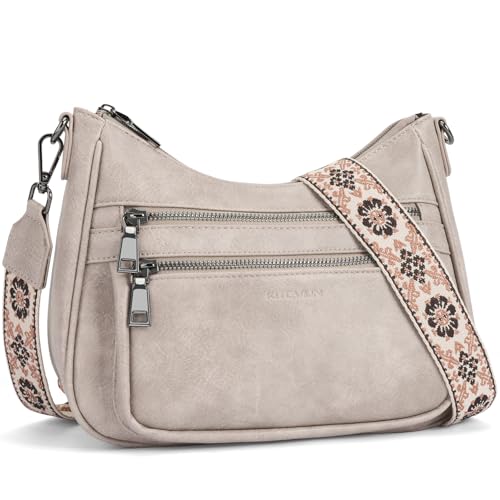 Image of KITEVIUN Crossbody Bags for Women Leather Purse Trendy Multi Pocket Shoulder Handbags with Adjustable Guitar Strap