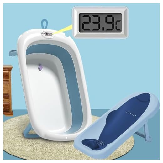 TONY STARK Foldable Baby Bath tub & Premium Baby Bather/Sling Bather Seat with Water Temperature Display, Drain Plug, Portable Anti - Slip Collapsible Baby bath chair with Sling Bather for Baby Infant, Toddlers, Newborn and kids 0-5 Years (Blue)