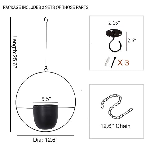 Abetree 2 Pcs Hanging Planters For Indoor And Outdoor Plants With Hooks And Chains Metal Modern Wall And Ceiling Planter Minimalist Flower Pot Hold Planters Hanger For Home Decor ,Black #TOP1