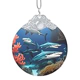 Design unique en argent avec impression complète : présentant un design accrocheur, ce pendentif rond en verre dôme art sous-marin requin corail