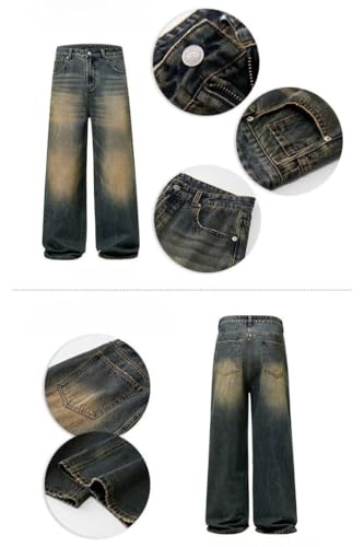 Men's Vintage Distressed Baggy Straight Jeans Fashion Korean Style High Waist Denim Cargo Pants4
