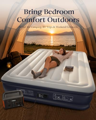Image of VOSSER Queen Air Mattress with Built-in Pump, 13 inch Raised Blow Up Inflatable Mattress Queen, Heavy Duty 800lbs Luxury Comfort Air Bed for Home, Guests & Camping, Thick Self-Inflating Bed