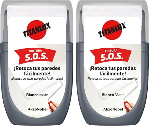 TITANLUX Rodillo Pintura Retoca Paredes, manchas, garabatos, rozaduras, pequeñas humedades, Blanco 30ml (Paquete de 2)