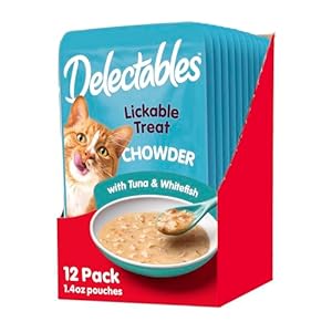 Hartz Delectables Chowder Lickable Wet Cat Treats for Kitten, Adult & Senior Cats, Tuna & Whitefish, 12 Count