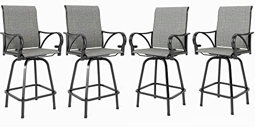Mfstudio Outdoor Bar Stools Set Of 4, Patio Bar Height Sling Chairs, Steel Frame All-Weather Resistant,Breathable Textilene Fabric, Grey #TOP6