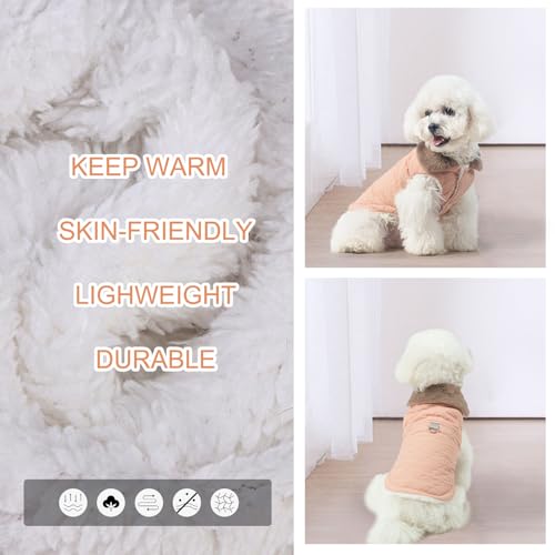 Image of BEAUTYZOO Warm Dog Puffer Jacket Vest, Dog Winter Coat with Harness, Pink M | Puffer Jacket Vest with Built-in Harness & Fur Collar, Padded Fleece, Windproof Waterproof, Small Medium Puppy in Snow & Cold