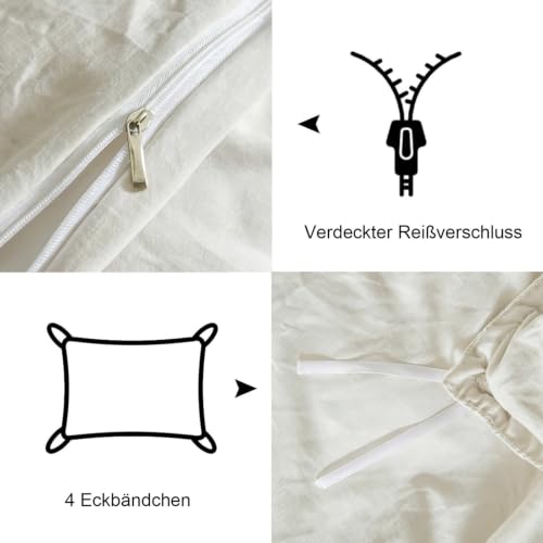 Freyamy Mädchen Bettwäsche 155x220 Beige Unifarben Rüschen Bettwäsche Set – Ansicht 6