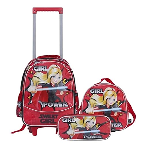 Kit Mochila Escolar Com Estojo E Lancheira Girl Power Vermelha