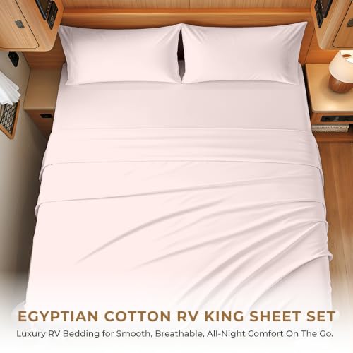 Image of SGI bedding 100% Egyptian Cotton Sheets RV King Size - 600 Thread Count Sheets Set, Soft, Cooling, 15 inch Deep Pocket, Luxury Hotel Bedding, Breathable, Durable - Blush
