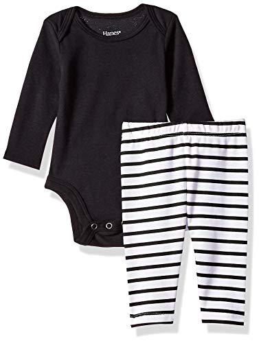 Hanes baby boys Ultimate Flexy 2 Piece (Pant With Long Sleeve Bodysuit) Layette Set, Black Stripe, 6-12 Months US