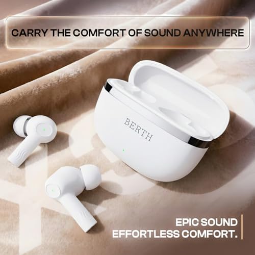 Image of BERTH X35 Wireless Earbuds, 50H Playtime, Quad Mic ENC, 13mm Drivers, Fast Charging, Dual Pairing, BT 5.4, IPX4, Crystal Clear Calls, Deep Bass, in-Ear Earphones with Mic (White)