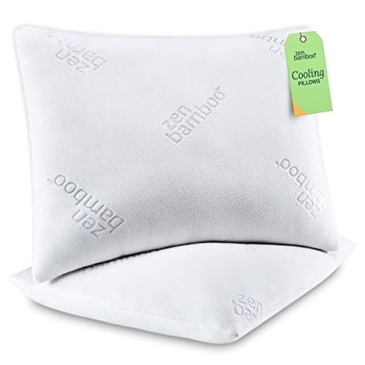 Zen Bamboo Cooling Pillows for Sleeping - Premium Allergy-Friendly Bed Pillow Cool & Breathable Bamboo Cover - Reduces Neck Pain - Queen Size Set of 2