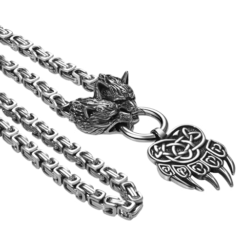 Collier viking homme griffe d'ours et loup en acier inoxydable