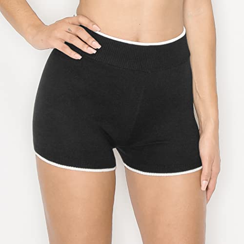 Image of ALWAYS Women's Soft Sweater Knit Shorts - High Waisted Comfortable Lounge Pajama Pants with Two Stripes Black X-Small