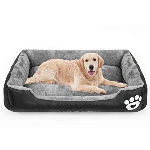 Calming Dog Bed, Warming Washable Rectangle Sleeping Orthopedic Sofa Pet Bed with Breathable Soft Cotton and Coral Fleece, Non-Slip Bottom for Large Medium Small Dogs and Cats.