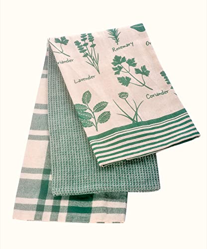 Kitchen Herb Set Of 3 Tea Towel 45 X65Cm, Green, 65 x 45 cm