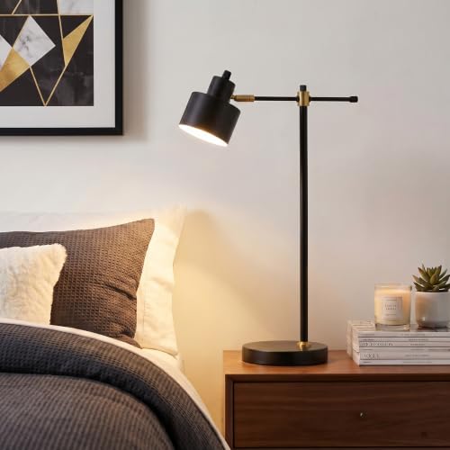 Image of OYEARS 22.2 inch Modern Desk Lamp, Metal Table Lamp with LED Bulb, Adjustable Reading Lamps for Living Room, Mid Century Task Lamp for Home Office, Industrial Bedside Lamps with Solid Base,Black