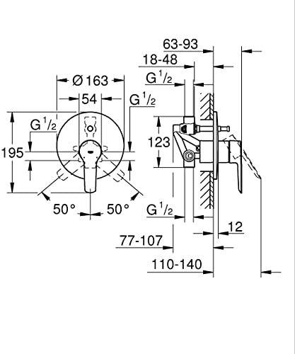 Mitigeur baignoire encastré GROHE Start robinet douche chromé - 6