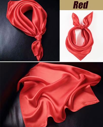Scarf Satin Square Neck Head Scarf for Women solid color square scarf handkerchief purse scarf headband4