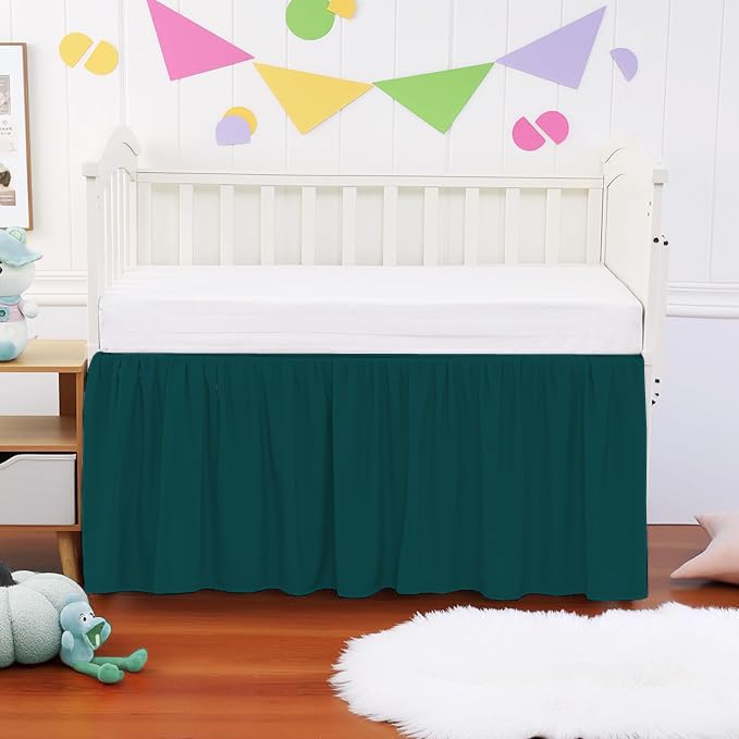 Mini Crib Ruffle Bed Skirt Microfiber Nursery Bedding Skirt for Baby Girls (24” x 38” x 10") Inch - Teal Solid