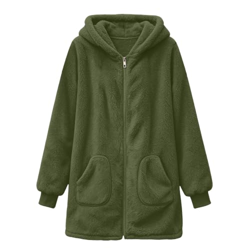 Women’s Plush Hoodie Jacket Fuzzy Zip Up Coat Long Sleeve Winter Outerwear - image 8