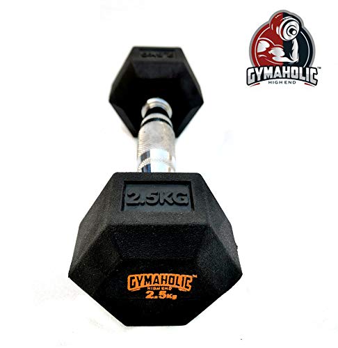 Image of Gymaholic Hexa Rubber Dumbbell with Metal Handles (Black, Single and Pair, Dumbbells in Weights 2.5 kg Single)