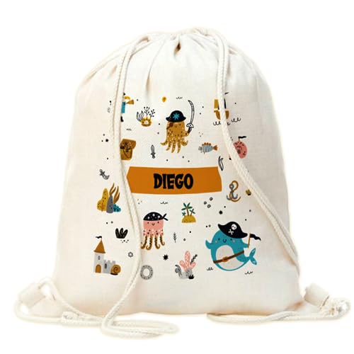 Mochila Saco Niño Personalizada Diseño Piratas. Mochila De Cuerdas Personalizada Infantil Para La Vuelta Al Cole O Guardería. Mochila Saco Personalizada. Mochilas Infantiles Personalizadas