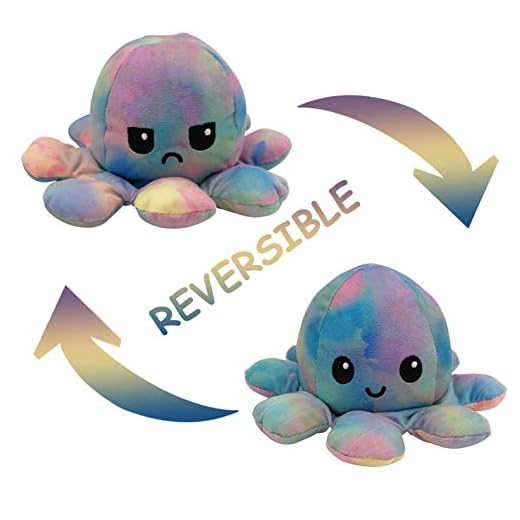 GeniusCells Pulpo de peluche de peluche de doble cara, pulpo reversible suave, juguete creativo de peluche