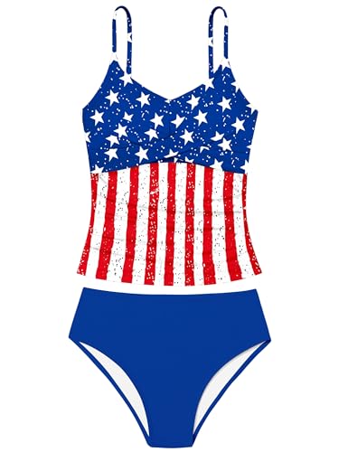 Image of Girls Swimsuit 2 Piece Bathing Suit Criss Cross Ruched Girl Tankini Sets Printed Girls' Swimwear for 9-18 Years