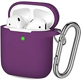 Hamile AirPods Case Protective Cover, [Front LED Visible] Shock Proof Soft Silicone Case Cover Skin Compatible for Apple AirPods 2 & 1, with Keychain (Plum)