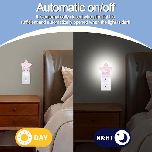 Image of Rainbow Unicorn Dusk to Dawn Star Night Light,Cute Pink Sky Smart Sensor Nightlight for Bedroom Kitchen Hallway Stairs,Plug-in Energy Efficient Decor Desk Lamp Women Men Gifts