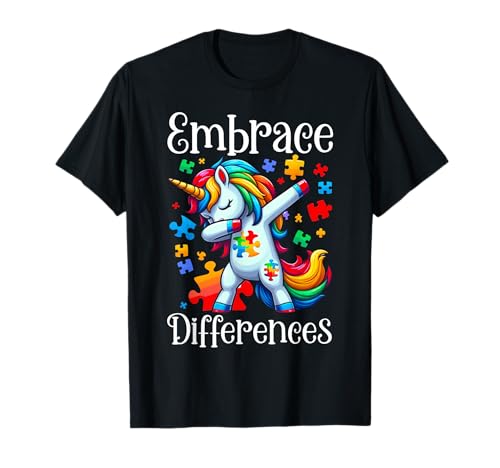 Embrace Differences Dabbing Unicorn Lover Puzzle Autismo Maglietta