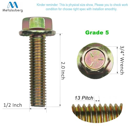 Image of 1 /2 inch x 2 inch Flange Serrated Hex Bolt by Color Zinc Plated, Alloy Steel,Grade 5.(10pcs Pack) by Metalsuberg