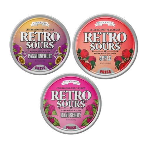 Retro Sours - Apple, Raspberry, & Passion Fruit Flavored Hard Candy - Tart & Tangy 3-Pack Variety Set