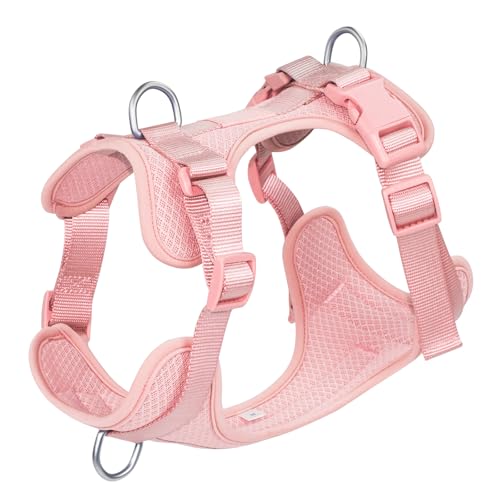 Wisedog Mesh Breathable Dog Harness: No Pull Harness with 3 Fast-Release Buckles Adjustable for Walking & Training for Small Medium Large Dogs (Pink, XS: Neck=10