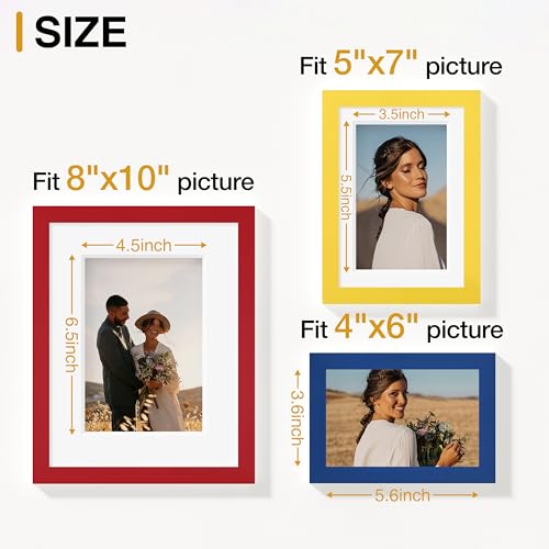 Image of Vittanly Picture Frames Set of 10, Picture Frames Collage Wall Decor with Two 8x10, Four 5x7 and Four 4x6 Photo Frames, Gallery Wall Frame Set for Wall or Tabletop Display, Red, Yellow and Blue