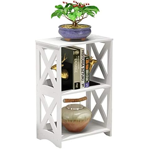 Rerii End Table & Side Table 3-Tier, 2 Shelf Small Bookcase, Bookshelf, Simple Nightstand, Bedside Table with for Bedroom, Bathroom, and Living Room Display Rack, White Cover
